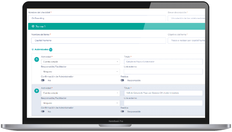 CHECKLIST DE PROCESOS • Digitaliza Onboarding, Offboarding y cualquier flujo interno. • Asegura que ningún paso quede pendiente. • Refuerza una imagen profesional de tu empresa.