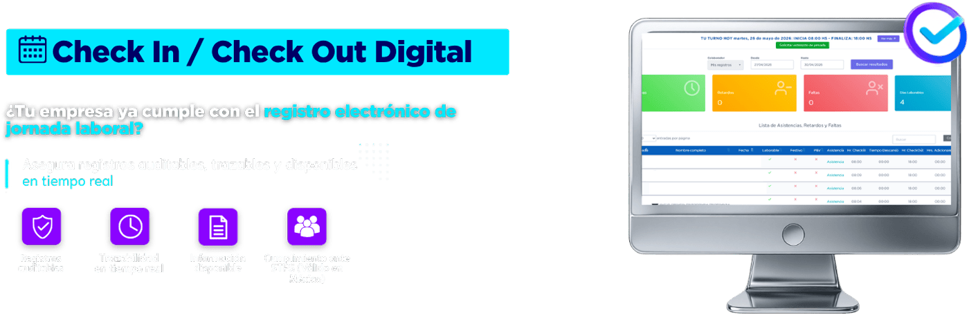 Asegura registros auditables, trazables y disponibles en tiempo real ante la STPS.